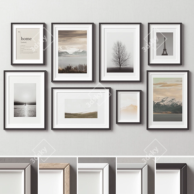 Versatile 8-Piece Picture Frames Set 3D model image 2