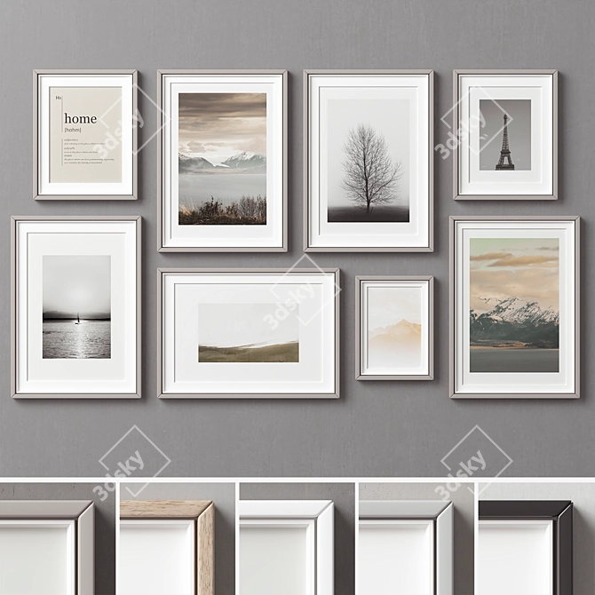 Versatile 8-Piece Picture Frames Set 3D model image 6