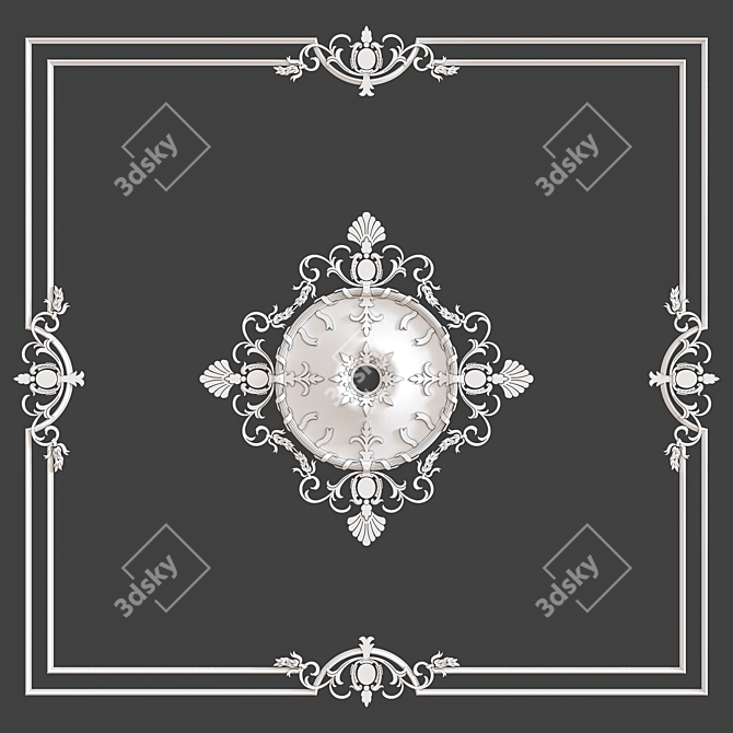 Elegant plaster ceiling rosette 3D model image 2