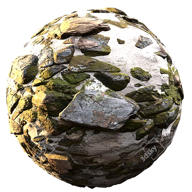 Natural Mossy Gravel Ground: Textured Mixed Stone Texture 3D model image 3