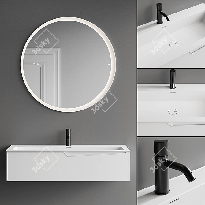 Fiora Frame Vanity Set 1: Modern Polyurethane Wall-Mounted Unit with Mirror 3D model image 1