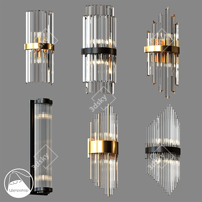 Elegant Gold Glass Stick Sconce 3D model image 1