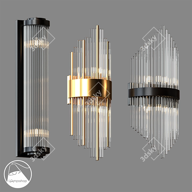 Elegant Gold Glass Stick Sconce 3D model image 5