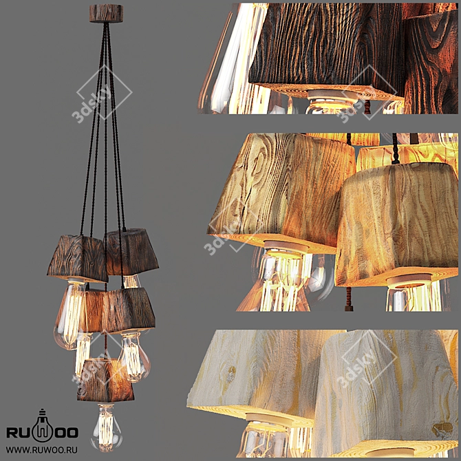 Querk_05 Handcrafted Wood Pendant Light 3D model image 1