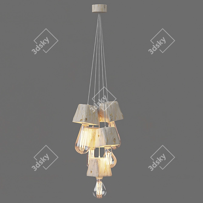 Querk_05 Handcrafted Wood Pendant Light 3D model image 2