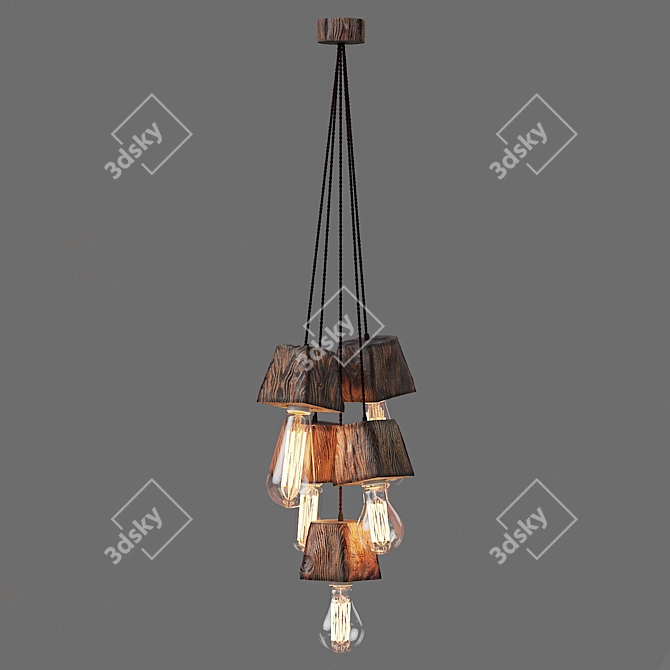 Querk_05 Handcrafted Wood Pendant Light 3D model image 3