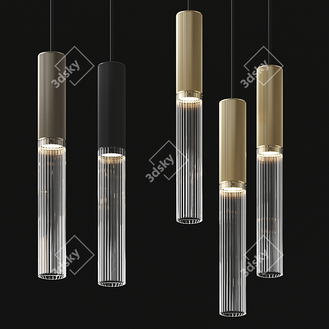 Vintage Brass Pendant Light - 3 Drop Grouping 3D model image 1