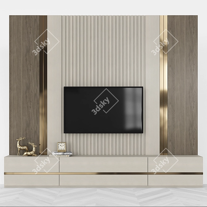 Modern TV Wall Unit with 65 inch TV 3D model image 1