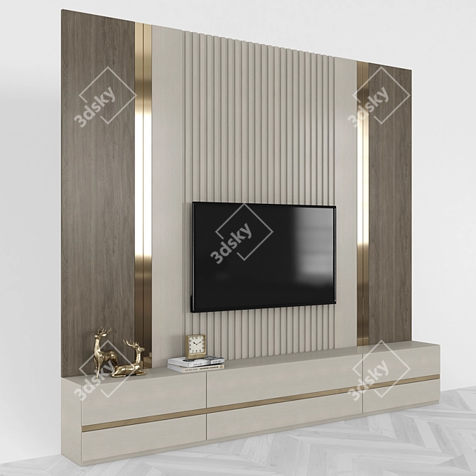 Modern TV Wall Unit with 65 inch TV 3D model image 2