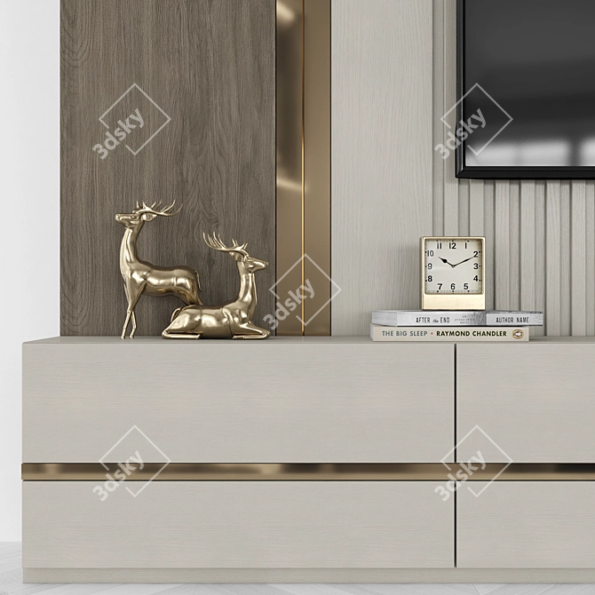 Modern TV Wall Unit with 65 inch TV 3D model image 3