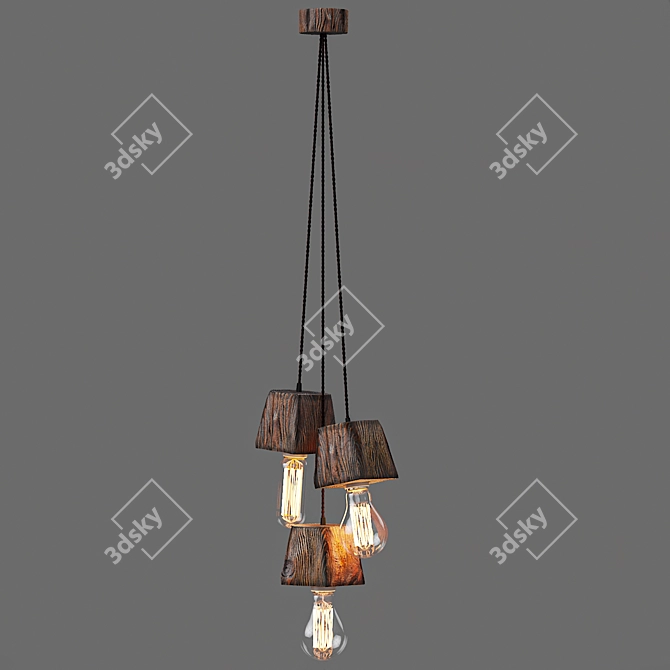 Querk_03 Handcrafted Wooden Pendant Light 3D model image 2