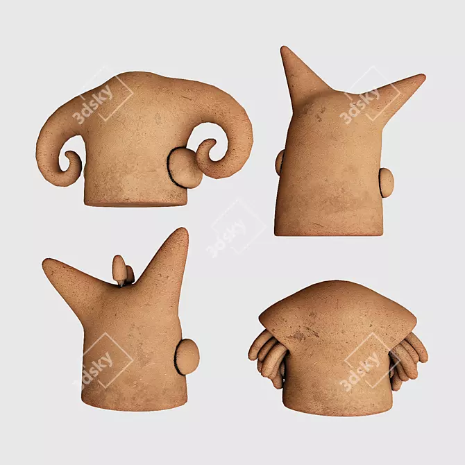 Tribal Ceramic Figurines - Exquisite Decor for Study Room 3D model image 3