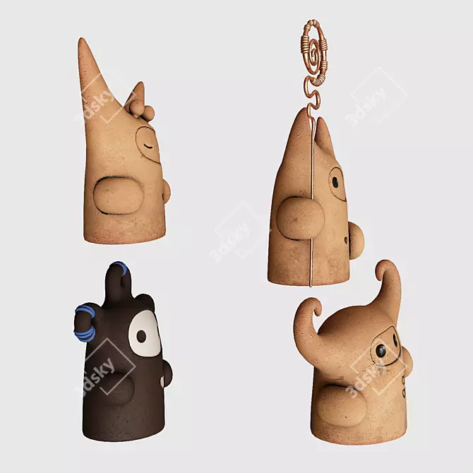 Tribal Ceramic Figurines Collection 3D model image 2