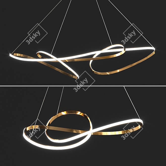 Satin Gold Ribbon LED Pendant 3D model image 2