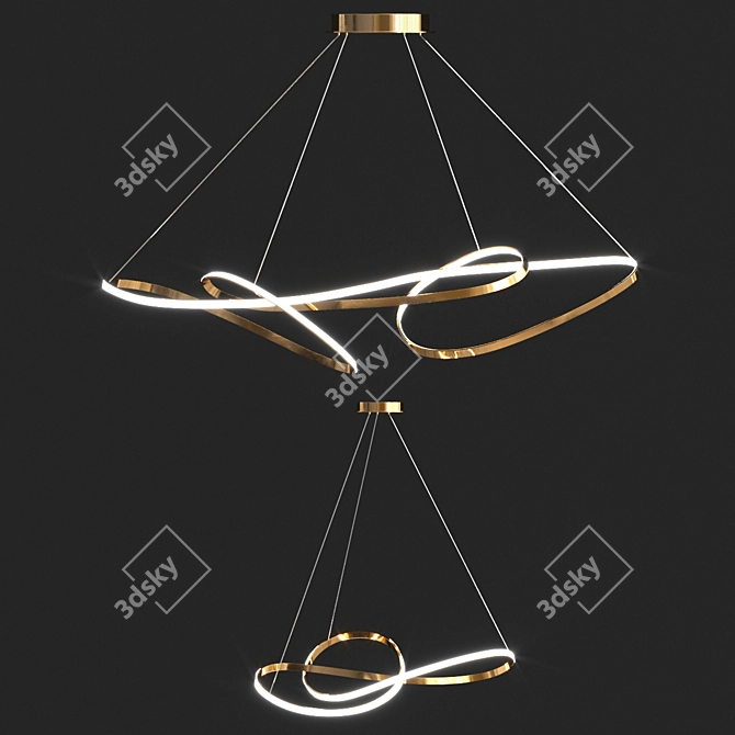 Satin Gold Ribbon LED Pendant 3D model image 3