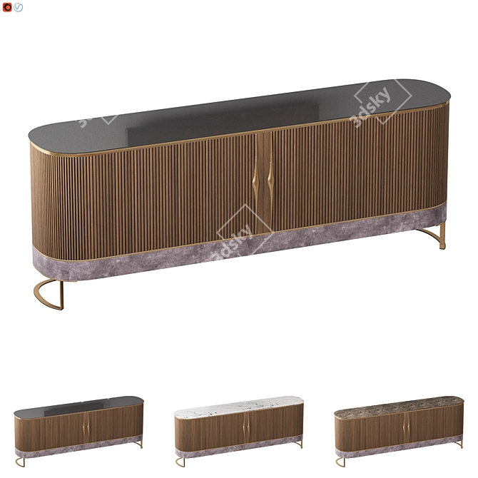 Luxury Black Glass Sideboard with Emperador Marble and Dover Leather 3D model image 3