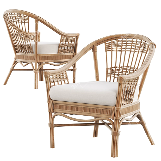 Rattan Charm: Teak Outdoor Table with Bermuda Rattan Chair 3D model image 4