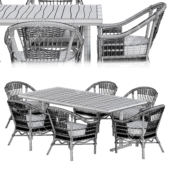 Rattan Charm: Teak Outdoor Table with Bermuda Rattan Chair 3D model image 5