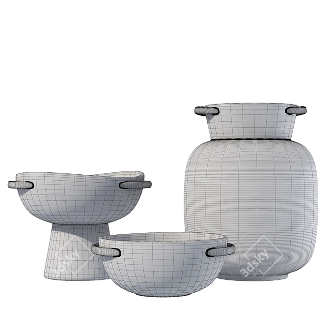 Handcrafted Lokalt Set: Serving Bowls & Vase 3D model image 2