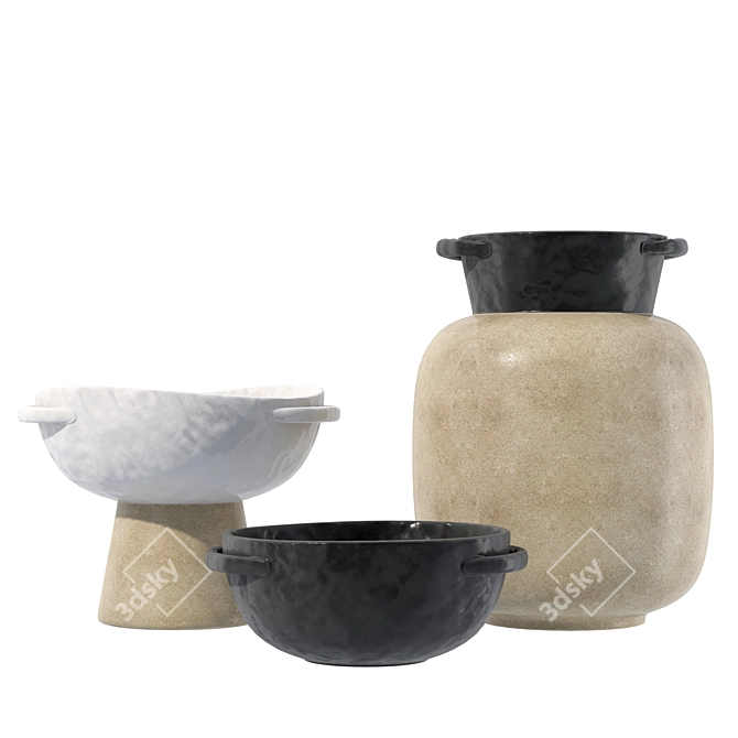 Handcrafted Lokalt Set: Serving Bowls & Vase 3D model image 3