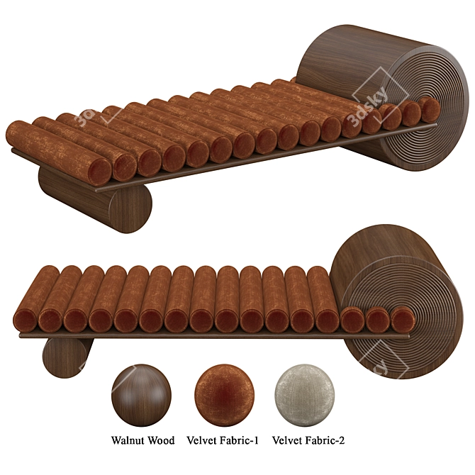 Mezzo Francis Bench - Classy Walnut & Silk 3D model image 1