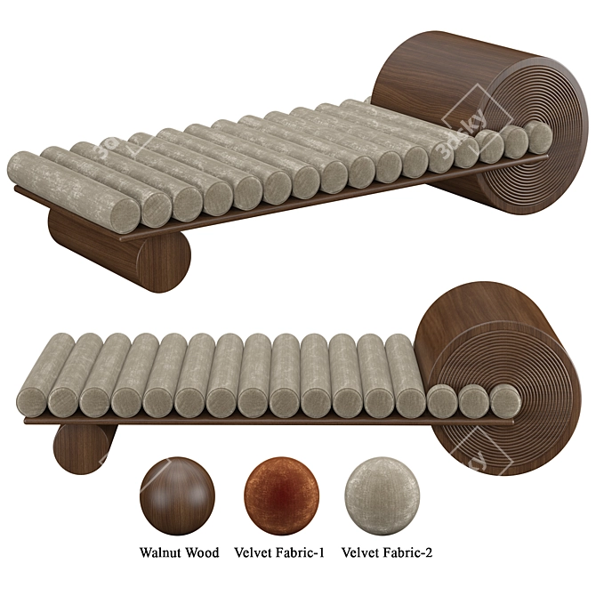 Mezzo Francis Bench - Classy Walnut & Silk 3D model image 2