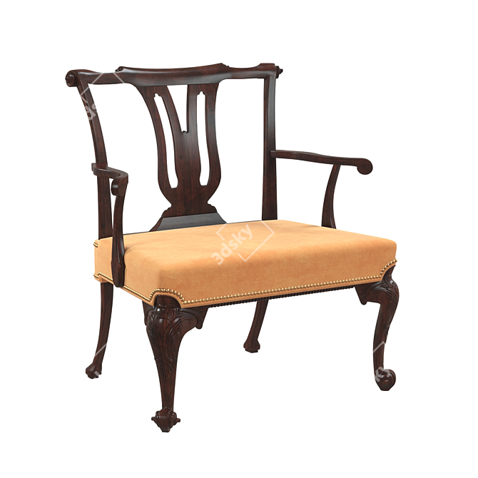 Elegant Queen Anne Armchair 3D model image 1