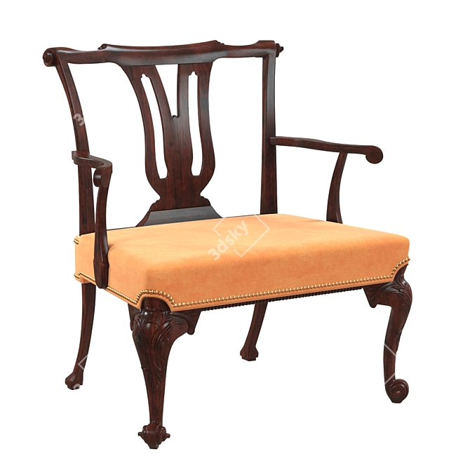 Elegant Queen Anne Armchair 3D model image 4