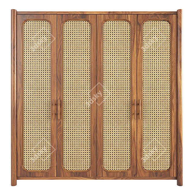 Rustic Rattan Wardrobe: Stylish Storage Solution 3D model image 1