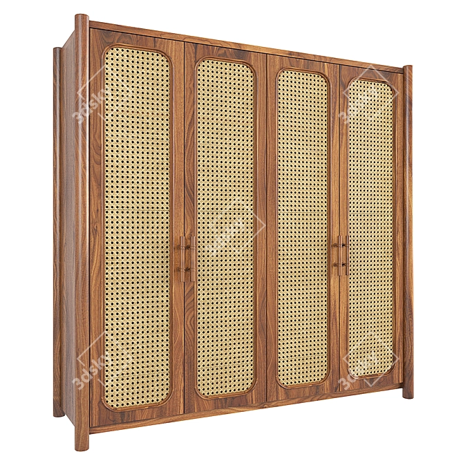 Rustic Rattan Wardrobe: Stylish Storage Solution 3D model image 2