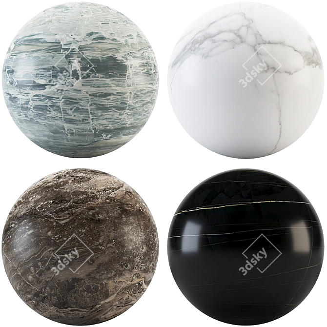 Marble Collection: Orobico, Sahara Noir, Gray, Nil White 3D model image 1