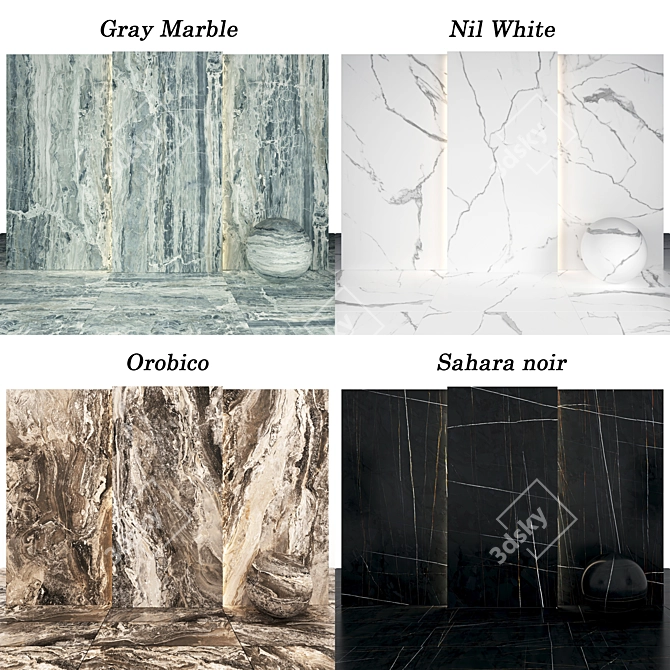 Marble Collection: Orobico, Sahara Noir, Gray, Nil White 3D model image 2