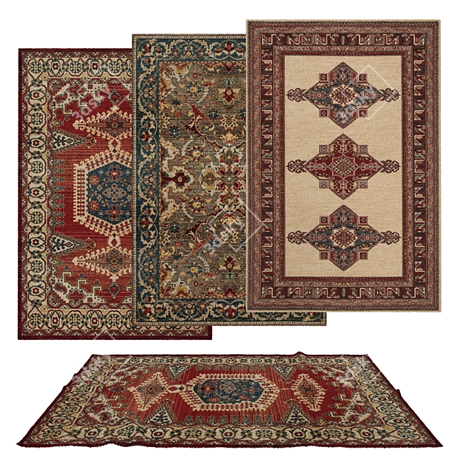 Versatile Set of 6 Rugs with 3D Models 3D model image 1