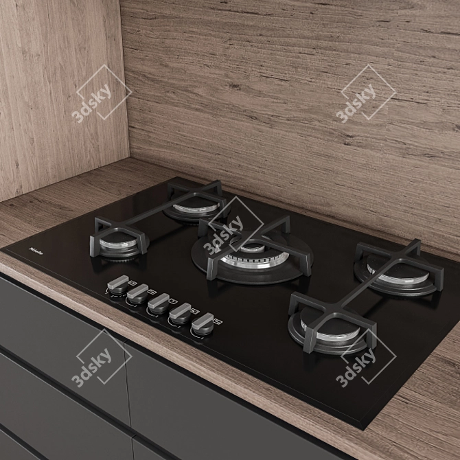 Modern Wood and Black Kitchen 3D model image 2