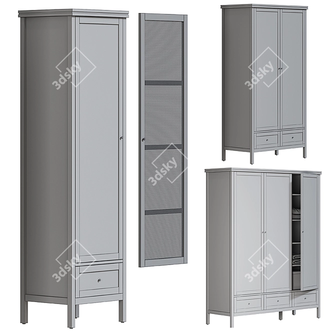 Gabin Pine & Wicker Wardrobe 3D model image 4