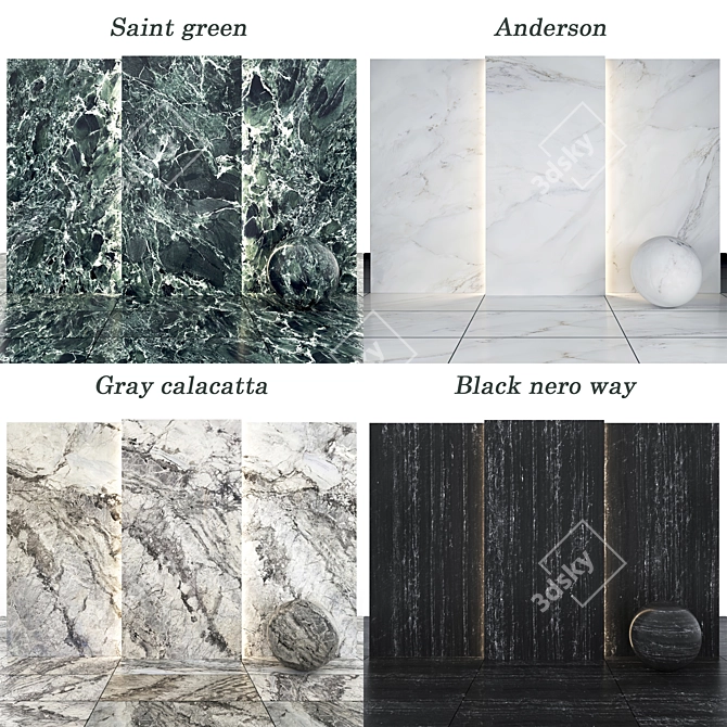 Marble Collection: Anderson, Saint Green, Gray Calacatta, Black Nero 3D model image 2