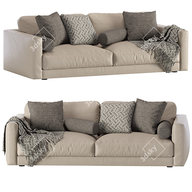 Elegant Blanche Leather Sofa 3D model image 1
