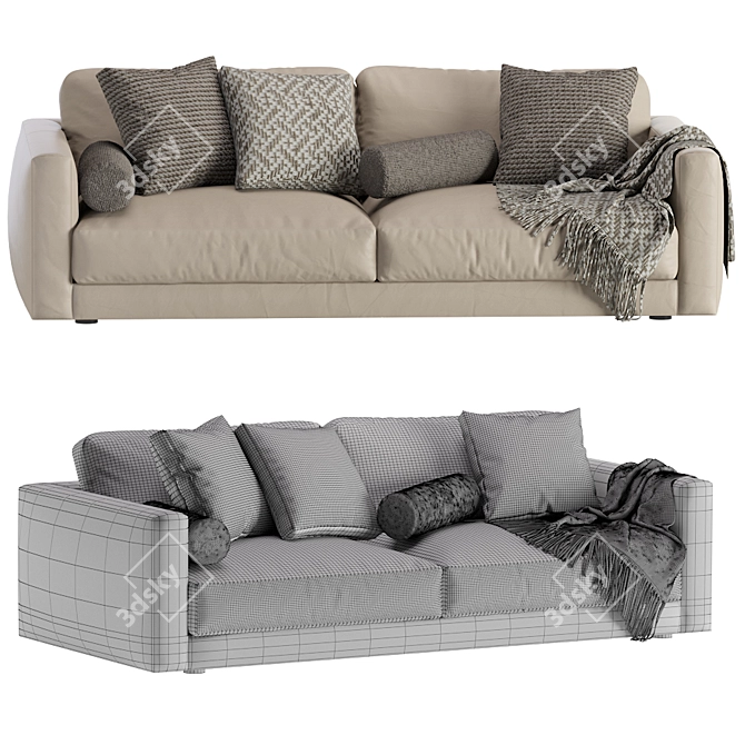 Elegant Blanche Leather Sofa 3D model image 7
