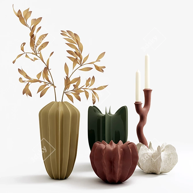 Elegant Vase Set with Candlestick 3D model image 7