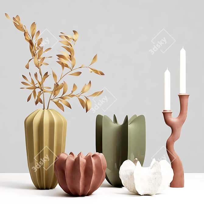 Elegant Vase Set with Candlestick 3D model image 9