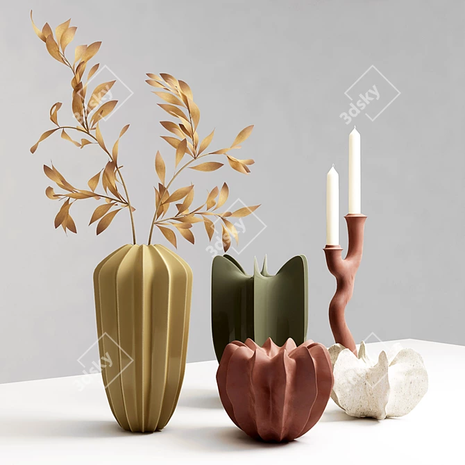 Elegant Vase Set with Candlestick 3D model image 2