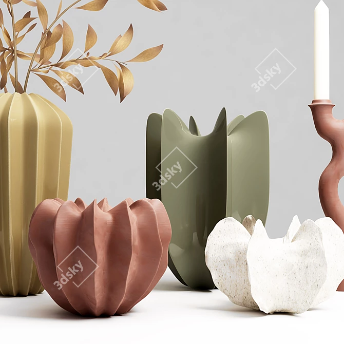 Elegant Vase Set with Candlestick 3D model image 3