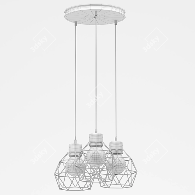 Modern Triple Pendant Lamp with Nickel Finish 3D model image 4