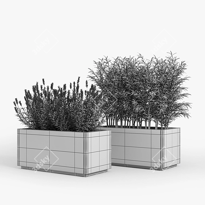 Modern Gray Rectangular Planter 3D model image 5