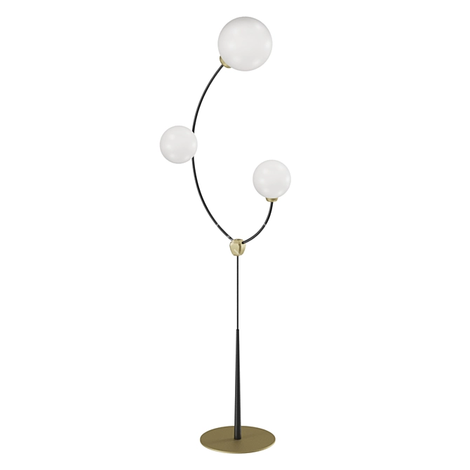 Curved Metal Floor Lamp with Glass Shades 3D model image 1