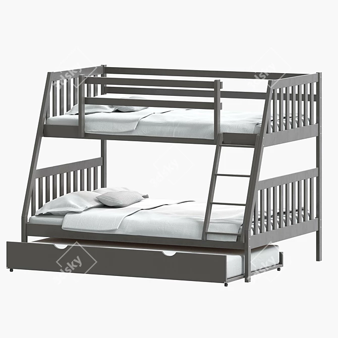 Sleek Lila Bunk Bed with Trundle 3D model image 1