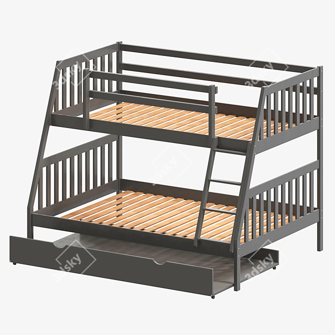 Sleek Lila Bunk Bed with Trundle 3D model image 2