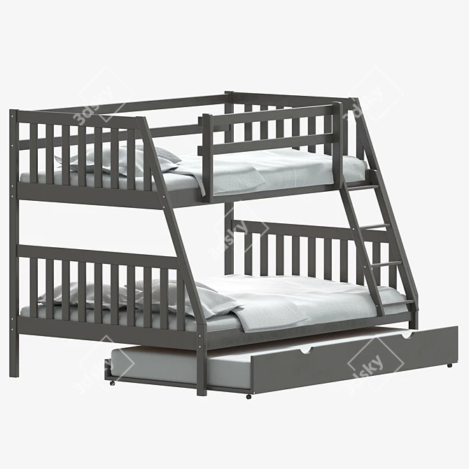 Sleek Lila Bunk Bed with Trundle 3D model image 3