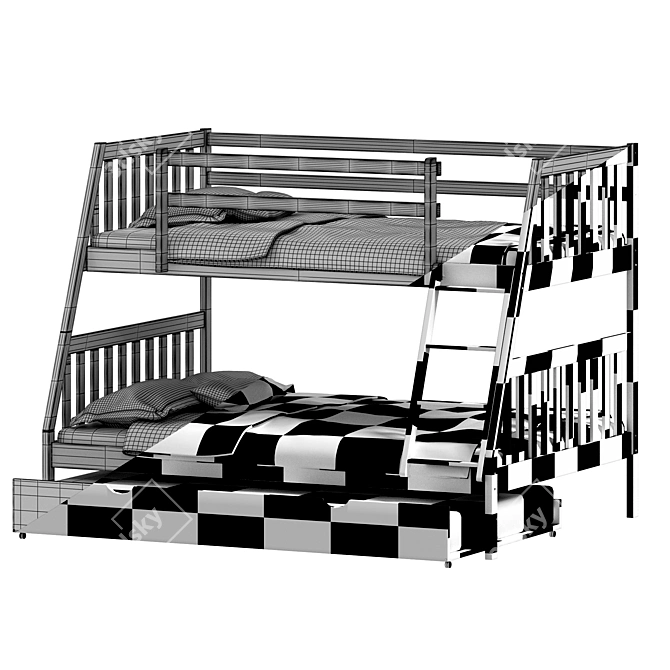 Sleek Lila Bunk Bed with Trundle 3D model image 5