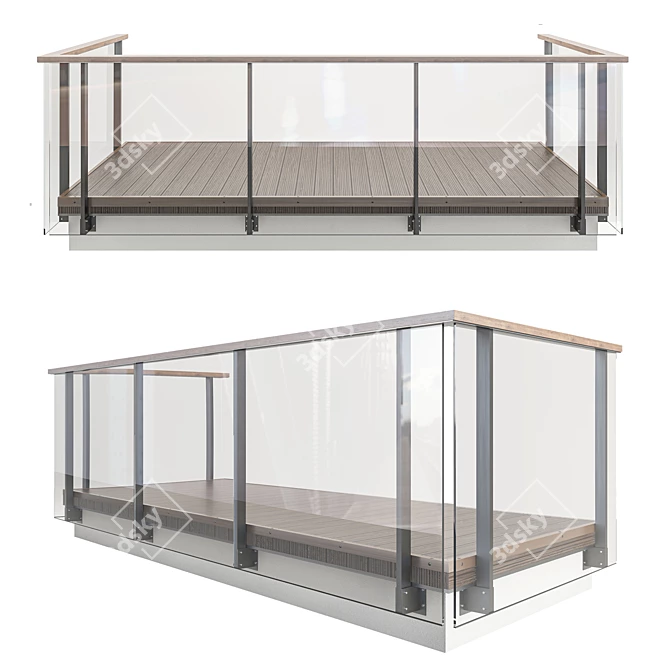 Sleek Glass Railing 3D model image 1